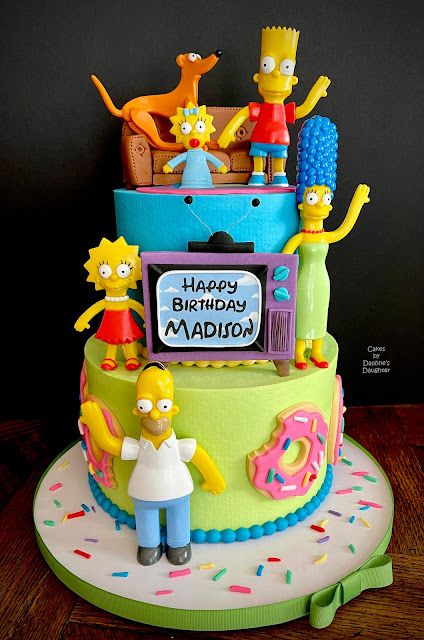 Homer Simpson Donut Cake, Simpsons Cake Ideas, Simpsons Cake Birthday, Simpson Birthday Party Ideas, The Simpsons Cake, Simpsons Birthday Party, Simpsons Birthday, Bolo Simpsons, Homer Simpson Cake