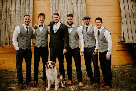 Black Jeans Groomsmen Attire, Groomsmen Attire Vests, Groomsmen Vest Attire, Olive Groomsmen Attire, Groomsmen Outfits Green, Grey Vest Groomsmen, Groomsmen Vest Only, Groomsmen In Vests, Vintage Groomsmen Attire