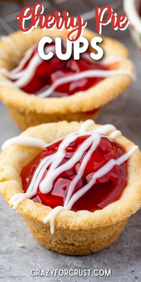 Cherry Pie Cookie Cups - Crazy for Crust Bites Desserts, Cherry Pie Bites, Recipes Pudding, Cherry Pie Cookies, Cherry Pie Filling Recipes, Pie Cups, Mini Cherry Pies, Cherry Pies, Sugar Cookie Cups