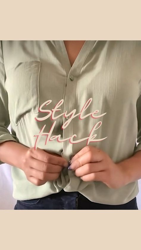 Another hack for you to achieve a tucked in look while wearing a button down top. Little tips like this make all the difference when… | Instagram How To Tuck Button Down Shirt, Tie Shirt Knot, How To Tie A Shirt Knot, How To Tie A Shirt, Tie A Shirt, Woman Hacks, Classic Fashion Looks, Shirt Knot, Classic Outfits For Women