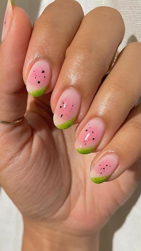 Watermelon Jelly Nails, Simple Watermelon Nails, Lilly Core, Food Nail Art, Watermelon Nail, Watermelon Nail Art, Reflective Nails, Best Press On Nails, Food Nails