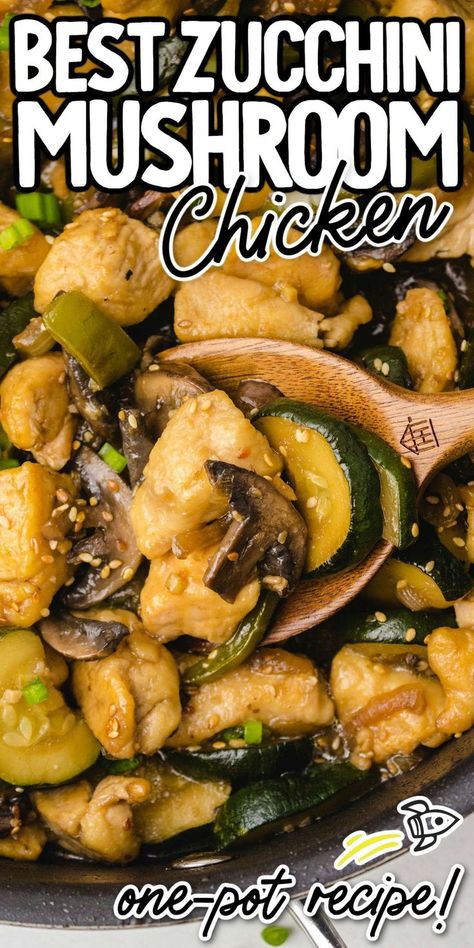 Zucchini Mushroom Chicken Zucchini And Mushroom, Mushroom Zucchini Recipe, Zucchini Stir Fry, Mushroom Stir Fry, Chicken Zucchini, Diced Chicken, Mushroom Chicken, Sliced Mushrooms, Recipe Steps