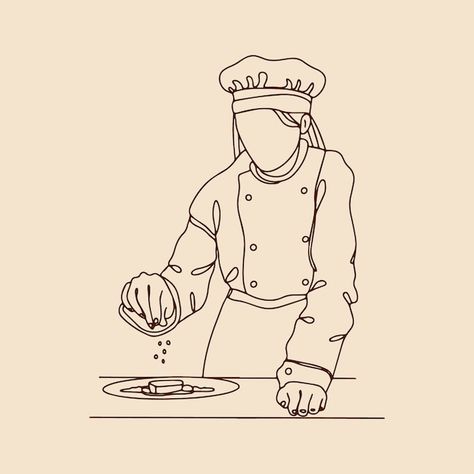 Free vector hand drawn chef outline ill... | Free Vector #Freepik #freevector #food #drawing #illustration #outline Chef Illustration Drawing, Chef Sketch, Patisserie Illustration, Food Drawing Illustration, Chef Drawing, Chef Aesthetic, Chef Illustration, Cooking Drawing, Chef Design