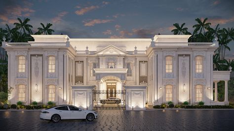 Classic Palace on Behance Neo Classic Villa, Classic Palace, Classic Exterior Design, Classic Mansion, Classic Facade, Home Designs Exterior, Luxury Houses Mansions, Classical House, Classic House Exterior