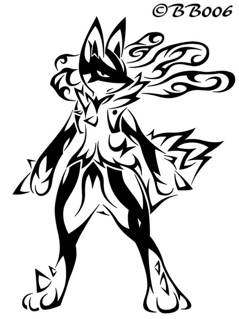 Tribal Mega-Lucario by blackbutterfly006 Pokemon Lucario Tattoo, Lucario Tattoo Ideas, Lucario Tattoo, Lucario Drawing, Flying Type Pokemon, Mega Lucario, Lucario Pokemon, Pokemon Tattoo, Pokemon Coloring