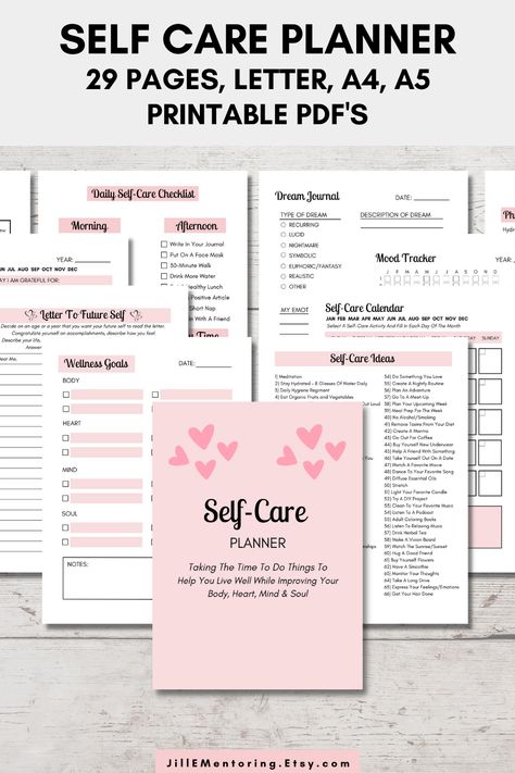 Self Care Planner, Self Care Kit, Self Care Journal, Self Care Worksheet, Wellness Planner, Mental Health Journal, Mood Tracker, PRINTABLE, INSTANT DOWNLOAD, US Letter, A4, A5 - Pink! If you are feeling exhausted or overwhelmed and are looking for tools to assist you with self-care in numerous areas, then you will LOVE this planner. This Self-Care Planner covers different areas and will help you stay organized, get you on track and feeling great. - DETAILS 29 PAGES Letter To Future Self, Importance Of Self Care, Sleep Mood, Self Care Kit, Planner Self Care, Types Of Dreams, Daily Self Care, Self Care Worksheets, Self Care Journal