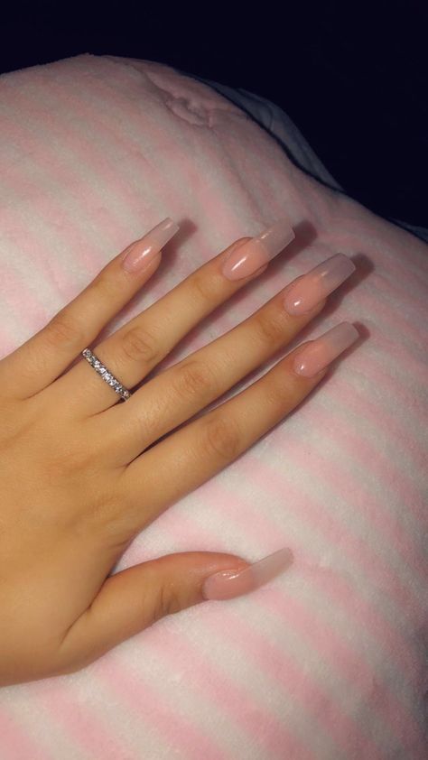 Nails With Clear Acrylic, Long Natural Looking Acrylic Nails, Long Clear Acrylic Nails Square, Clear To White Ombre Nails, Clear Tips Nails, Nude Square Nails Long, Clear Tips Acrylic Nails, Ombre Clear Nails, Acrylic Natural Looking Nails