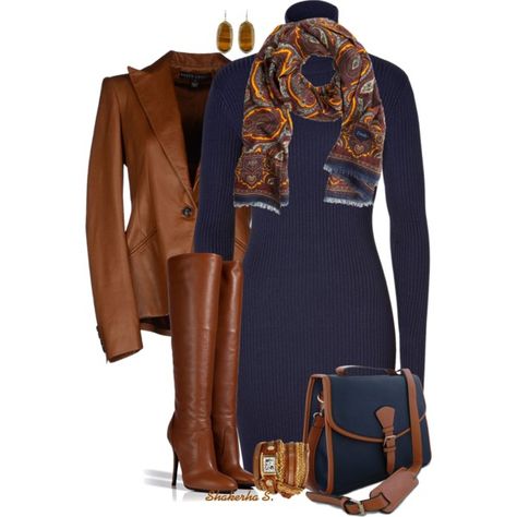 "RL Sweater Dress" by shakerhaallen on Polyvore Mode Over 50, Outfits With Scarves, Cozy Fall Outfits, Full Figure Fashion, Looks Chic, 가을 패션, Work Attire, Mode Inspiration, Work Fashion