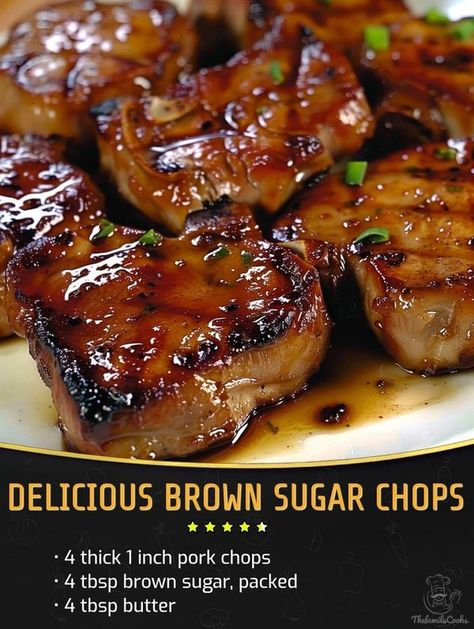 Easy and tasty recipes | Delicious Brown Sugar Chops | Facebook Turkey Chops Recipe, Thick Pork Chop Recipe, Broil Recipes, Southern Fried Pork Chops, Pork Chop Dishes, Brown Sugar Pork Chops, London Broil Recipes, Easy Baked Pork Chops, Foods Breakfast