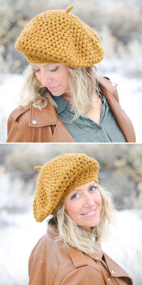 Everyday Beret Free Crochet Pattern Crochet Beret Free Pattern Easy, Beret Free Pattern, Crochet Beret Free Pattern, Crochet Beret Pattern, Slouchy Beret, Beret Pattern, Crochet Beret, Macrame Bag, Berets