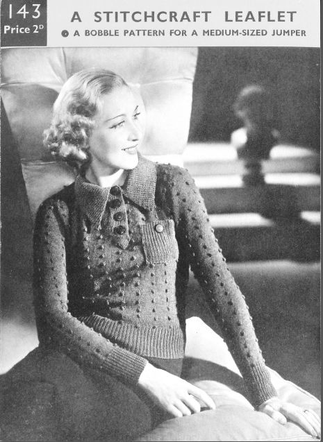 1930's Knitting - A Jumper with Amusing Bobbles Collar Jumper, Vintage Knitwear, Vogue Knitting, Vintage Jumper, Knitting Instructions, Vintage Knitting Patterns, Bobble Stitch, Knitting Books, Circular Knitting Needles