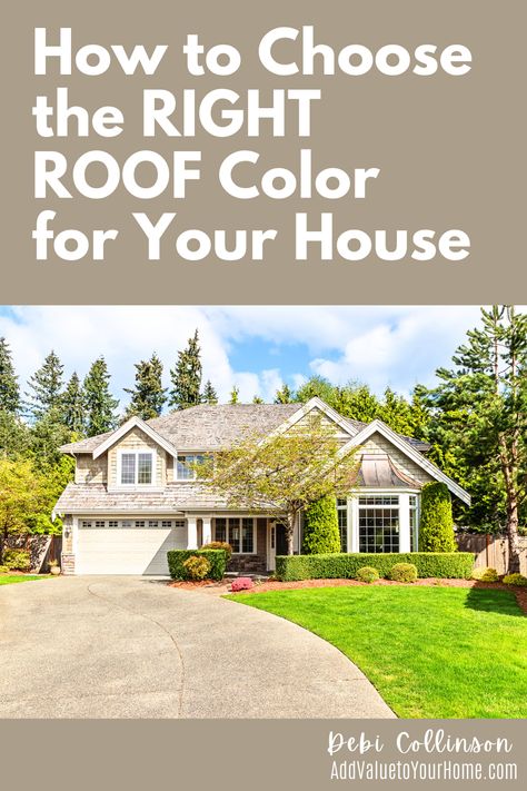 Choosing the right color of roof for your house can be harder than you think.  You choose the right roof color, and it coordinates beautifully with your house exterior. Choose the wrong roof color and it can be a VERY costly mistake and devalue your home.  

#roofcolorshowtochoose
#roofcolorswhite
#roofcolorsbrown
#roofcolorsgray
#roofcolorsblack Roofing Colors How To Choose, Light Roof Dark House Exterior Colors, Yellow House Roof Color, White House Roof Color Ideas, Roof Color For Cream House, White House Roof Color, Tan House Roof Colors, Black Roof Tan House, Roof Color For White House