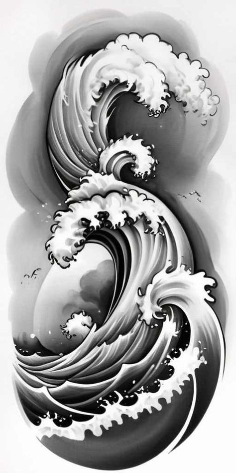 Wavy Bridal Hairstyles, Waves Tattoo Design, Zee Tattoo, Japanese Water Tattoo, Tato Irezumi, Japanese Wave Tattoos, Wave Tattoo Design, Japanese Demon, Hairstyles Quick