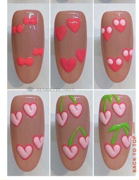 Beginner Nail Designs, Fresh Manicure, Cherry Nail Art, Quick Nail Art, Art Deco Nails, Valentine Nail Art, Nail Drawing, Nail Designs Tutorial, Diy Acrylic Nails