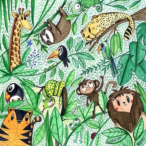 Ilustración personalizada de un jungla Rainforest Worksheets, Early Childhood, Kids Learning, Kindergarten, Preschool, Fan Art, Collage, Animals, Anime