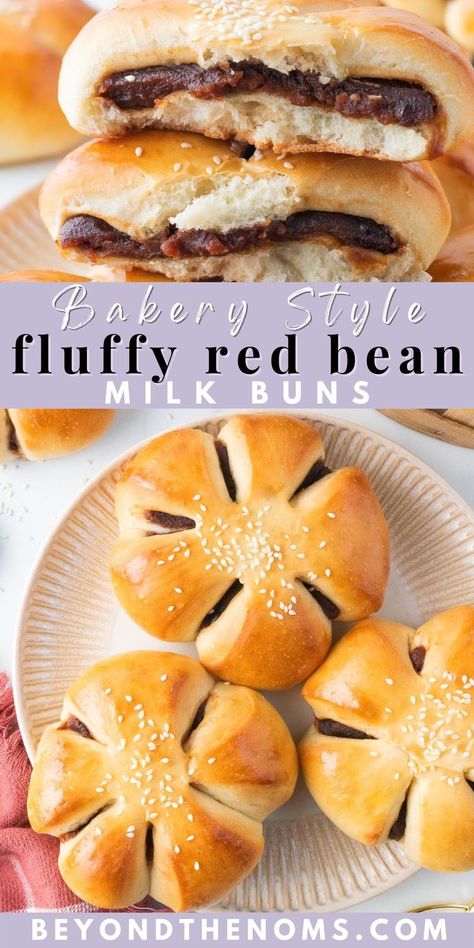 Fluffy milk bread with sweetened red bean paste. Perfect with your morning or afternoon coffee or tea! Milk Buns, Milk Bread, Red Bean Paste, Foreign Food, Afternoon Coffee, Red Bean, Asian Desserts, Bean Paste, Bean Recipes