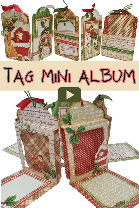 A fun tag mini album you can make with any type of paper so it'll match any occasion or holiday. Follow the interactive tag album tutorial to make this easy mini scrapbook for your photos Graphic 45 Christmas Tags, Tag Album Ideas, Christmas Mini Albums Ideas, Mini Album Page Ideas, Diy Mini Album Tutorial, Scrapbook Multiple Photos, Halloween Mini Albums, Mini Scrapbook Album, Diy Mini Album