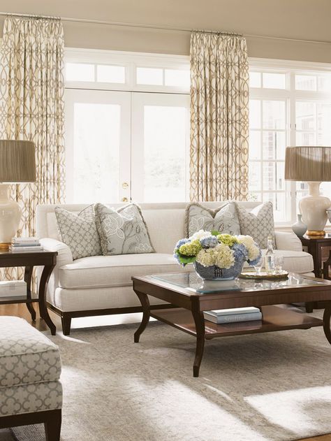 Art Decor Living Room Inspo: Glamour and Elegance Square Cocktail Table, White Furniture Living Room, French Country Living Room, Lexington Home, Country Living Room, Traditional Living, Traditional Living Room, Furniture Layout, Room Remodeling