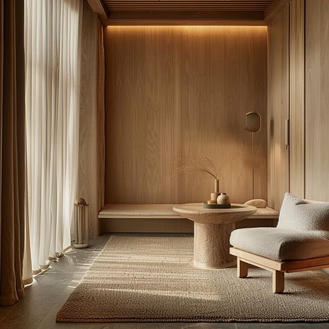 Our spa's calming palette and sustainable materials speak to the soul. #velazquezmcdonnellinteriors #wellnessgoals #spa #ecological #EcologicalDesign #interiordesign #interiordesigner Home Spa Lighting, Sauna Lounge Room, Spa Reception Ideas, Spa Lounge Area, Airbnb Reception, Wellness Spa Interior Design, Spa Door, Spa Entrance, Spa Lobby