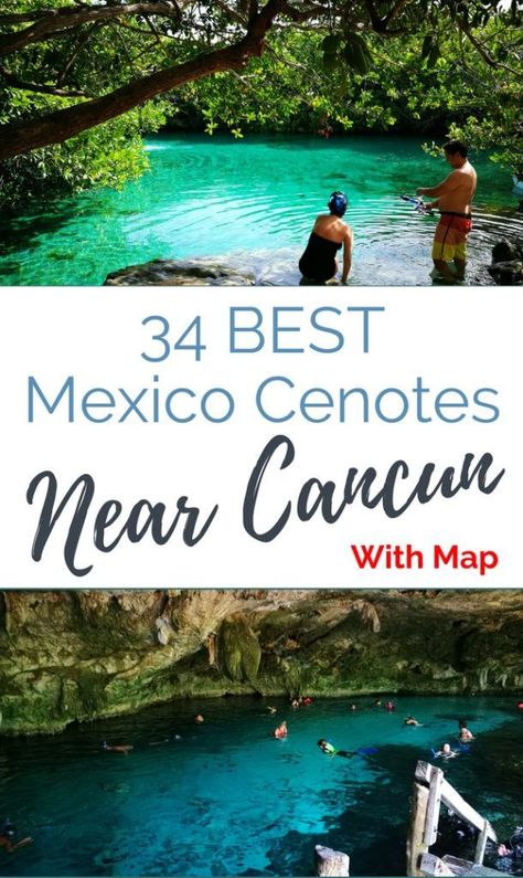 Cenotes Cancun & Best Cenotes Riviera Maya which are easy to reach from Cancun, Tulum, Playa Del Carmen, Puerto Morelos and Bacalar - we include a free cenote map. Stunning cenotes near Tulum, like the underwater cave cenote Dos Ojos. And cenotes near Playa Del Carmen like cenote Azul. Cenotes Cancun, Tulum Cenotes, Cenotes Yucatan, Cenotes Mexico, Cenotes Tulum, Cancun Mexico Travel, Central America Destinations, America Trip, Cancun Trip