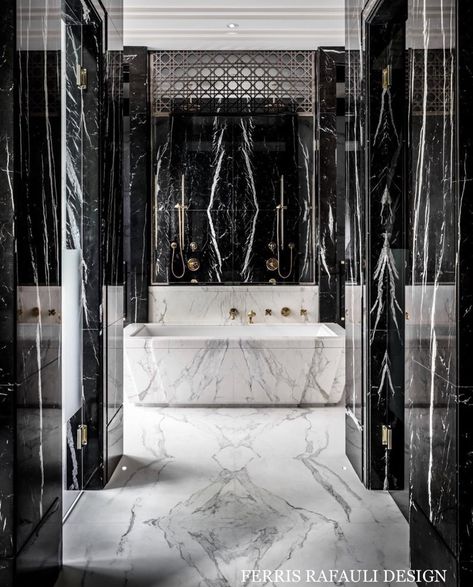 Ferris Rafauli, Marble Bathroom Designs, Design Blogs, Custom Bathroom, Ideas Hogar, Design Websites, Black And White Marble, Chic Bathrooms, Marble Bathroom