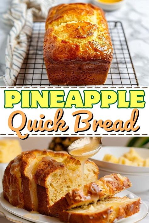 Escape to paradise with this insanely good pineapple quick bread! It's soft, sweet, and overflowing with bright fruity flavor. Crushed Pineapple Recipes, Pineapple Bread Recipe, Pineapple Quick Bread, Pineapple Banana Bread Recipe, Pineapple Bread, Pineapple Dessert Recipes, Pineapple Desserts, Recipes Sweet, Quick Bread Recipes