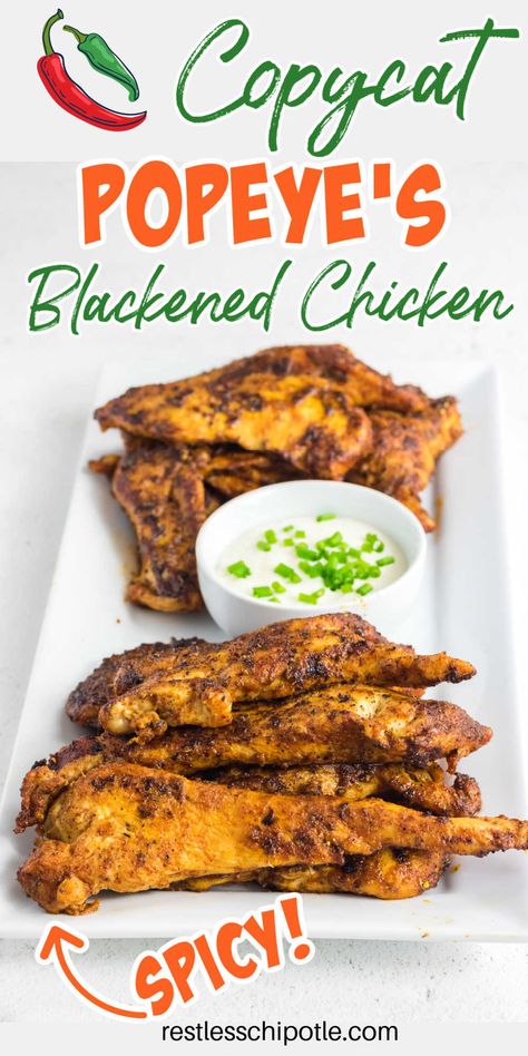 Learn how to make copycat Popeye's blackened chicken tenders with homemade seasoning! They're so easy and are delicious plain, in sandwiches, or on salads. Seared then baked for best flavor and juicy goodness! Popeyes Blackened Chicken, Blackened Chicken Tenders, Blackened Chicken Recipe, Homemade Seasoning, Popeyes Chicken, Blackened Chicken, Chicken Sandwich Recipes, Copykat Recipes, Chicken Tender Recipes