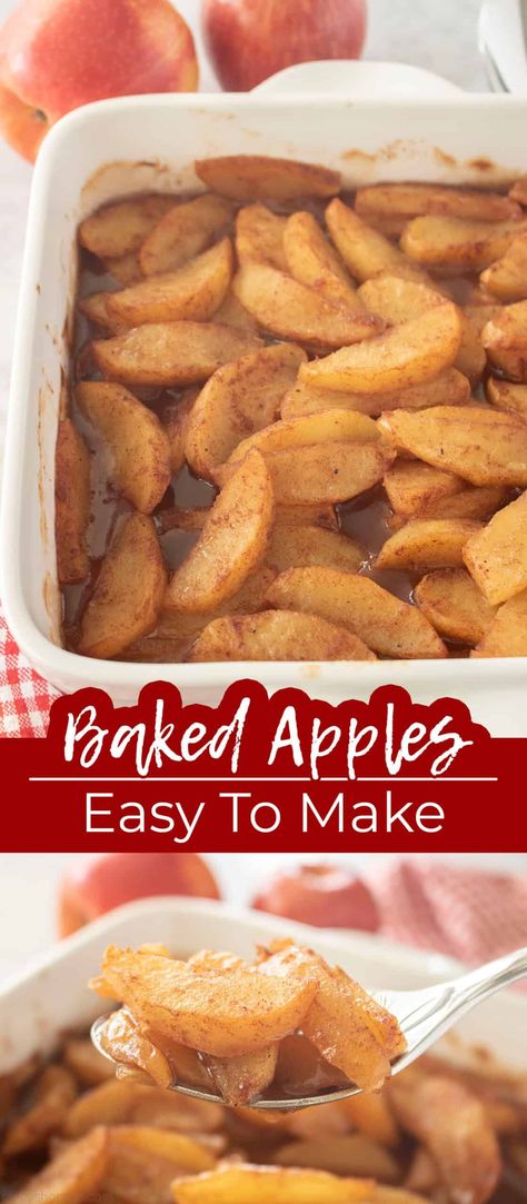 Baked Apples are a sweet, warm & melty apple dessert recipe you'll love. An easy to make tasty fall dessert- don't forget some ice cream! Baked Cinnamon Apples Topped With Cream, Baked Apple Casserole, Over Ripe Apples Recipes, Cooked Sliced Apples, Baked Apple Halves, Baked Apple Slices Recipe, Roasted Cinnamon Apples, Bake Apples Easy, Apple Cinnamon Bake