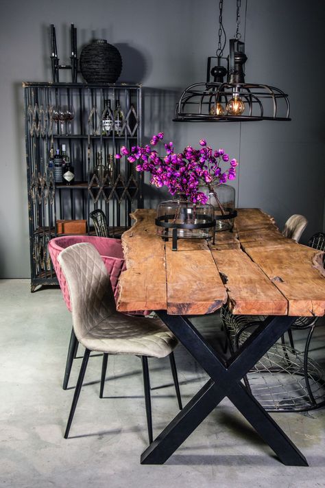 Dapur Rustic, Industrial Design Furniture, Industrial Livingroom, Industrial Living, Live Edge Dining Table, Small Kitchens, Rustic Dining Room, Traditional Furniture, Rustic Industrial