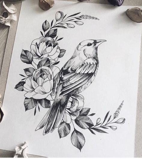 Diana Severinenko, Bird And Flower Tattoo, Robin Tattoo, Wörter Tattoos, Vogel Tattoo, Tier Tattoo, Sparrow Tattoo, Tattoo Zeichnungen, Bird Sketch