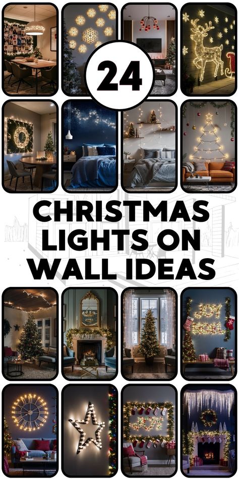 White and Red Christmas Lights Outside: 22 Ideas for Festive Holiday Décor Lights On Wall Ideas, Christmas Lights Decor Ideas, Christmas Lights On Wall, Christmas Tree Out Of Lights, Christmas Tree Made Of Lights, Lights On Wall, Beautiful Christmas Lights, Christmas Wall Decor Diy, Tree Living Room