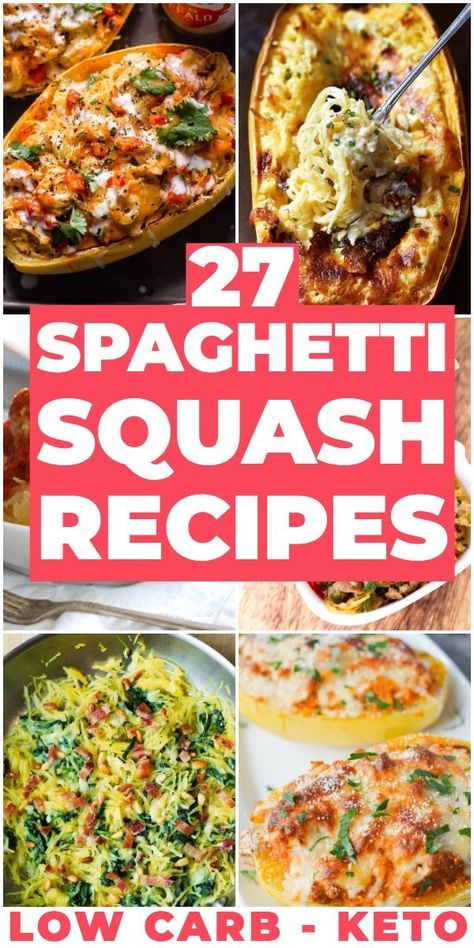 The Best Keto Spaghetti Squash Recipes! If you need a few low carb spaghetti squash recipes to add to your meal plan, check out these easy spaghetti squash recipes. From stuffed spaghetti squash with ground beef and shrimp to chicken alfredo, carbonara, to spaghetti squash casseroles, this collection of healthy dinners is filled with tons of spaghetti squash recipes to help you lose weight! #keto #ketorecipes #glutenfree #spaghettisquash #LowCarbSpaghettiSquash #KetoSpaghettiSquash Low Carb Spaghetti Squash Recipes, Easy Spaghetti Squash Recipes, Squash With Ground Beef, Keto Spaghetti Squash Recipes, Squash Casseroles, Beef And Shrimp, Keto Spaghetti Squash, Low Carb Spaghetti Squash, Best Spaghetti Squash Recipes