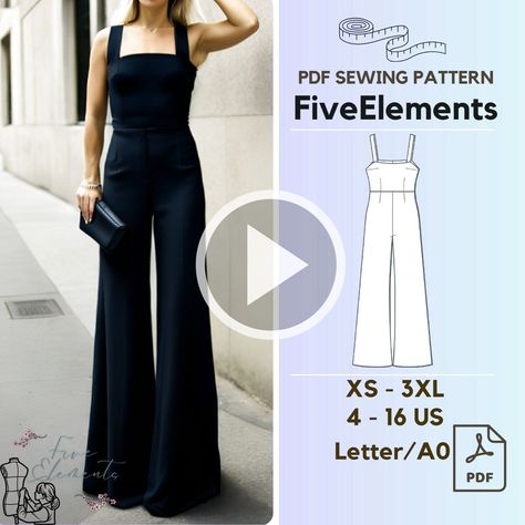 Women Jumpsuit PDF Sewing Pattern!! Unique Sewing Patterns, Loose Romper, Cloth Pattern, Plus Size Sewing, Women Jumpsuit, Romper Pattern, Jumpsuit Pattern, Handbag Patterns, Womens Sewing Patterns