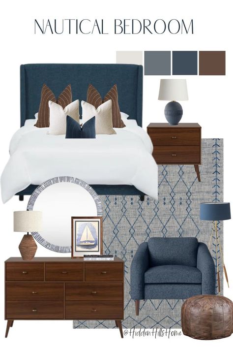 Bedroom Design Ideas Simple, Simple Bedroom Design Ideas, Nautical Bedroom Decor, Decor Mood Board, Masculine Bedroom Decor, Nautical Decor Bedroom, Brown Bedroom Decor, Teenager Bedroom Boy, Teenage Boy Room