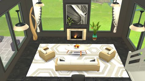 Sims Mobile Living Room Ideas, Mobile House Design, Mobile House Ideas, Sims Mobile House Ideas, Mobile Living Room, Mobile House, House With Pool, Sims Mobile, Sims Freeplay Houses