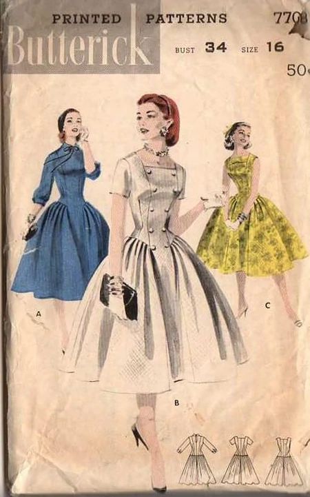 Vintage Clothes Patterns, 1950s Sewing Patterns, Vintage Vogue Sewing Patterns, Costume Sewing Patterns, Vintage Dress Patterns, Vintage Princess, Butterick Pattern, Skirt Patterns Sewing, Autumn Dress