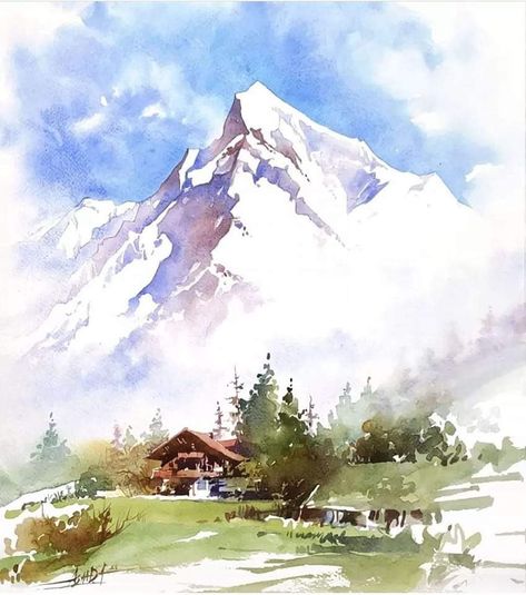 Canvas Painting Projects, Watercolor Art Landscape, Watercolor Pictures, Landscape Art Painting, Watercolor Mountains, Textured Canvas Art, 수채화 그림, Watercolor Landscape Paintings, Small Canvas Art