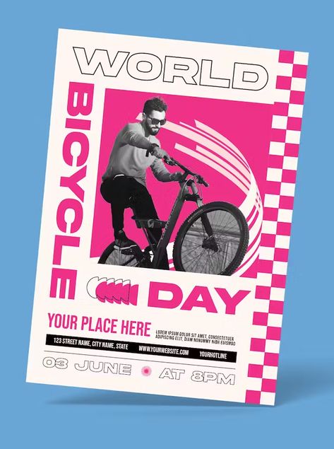 World Bicycle Day Flyer Template AI, EPS, PSD World Bicycle Day, Flyers Ideas, Yearbook Inspiration, Logo Challenge, Poster Idea, Design Studio Logo, Wire Art Sculpture, Retro Posters, Bike Poster