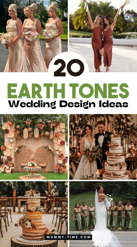 Elevate your wedding style with the beauty of earth tones! 🌍🍂 Our article features breathtaking ideas that capture the essence of nature and love. Perfect for a cozy, inviting celebration. Save this pin to keep these stunning concepts at your fingertips! Best Colors For Weddings, Earth Tone Wedding Ideas, Mountain Wedding Palette, Green And Gold Wedding Party, Earthy Wedding Color Palette, Earth Tone Wedding Cake, Earth Tone Color Palette Wedding, Sage Green And Brown Wedding, Terracotta And Green Wedding