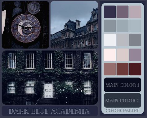 Blue Dark Academia Aesthetic, Dark Blue Academia, Academia Color Palette, Blue Dark Academia, Dark Academia Blue, Dark Academia Color Palette, Dark Academia Color, Blue Academia, Aesthetic Colour