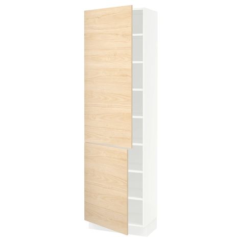 SEKTION High cabinet with shelves/2 doors, white, Askersund light ash effect, 24x15x80". Shop today! - IKEA Sektion Kitchen, Cabinet With Shelves, High Cabinet, Kitchen System, Plastic Foil, Plastic Edging, White Bookcase, Ikea Home, Door Shelves