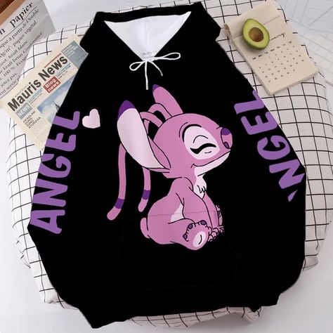 Disney Hoodie Fashion Stitch Angel Monster Letter Cartoon Sweatshirt Pullover Cute Harajuku Unisex Women's Pocket Top - AliExpress Angel Monster, Cute Outfits Vintage, Lilo And Stitch Hoodie, Stitch Items, Disney Hoodie, Stitch Sweatshirt, Aesthetic Hoodies, Estilo Harajuku, Stitch Hoodie