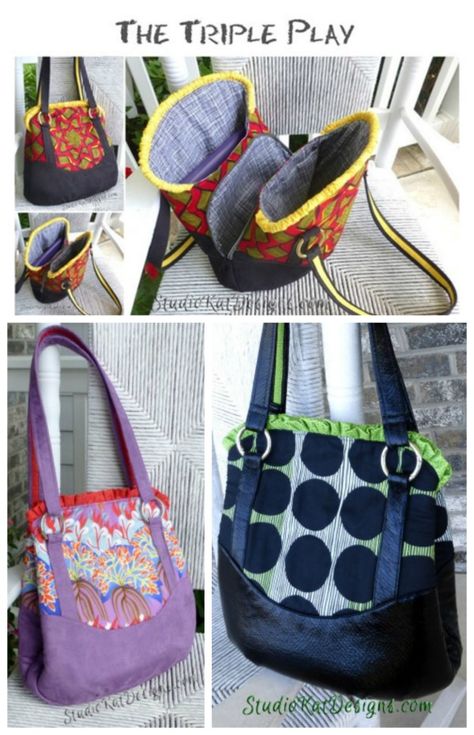 Triple Play Handbag sewing pattern. Here's aa greaat sewing pattern for this really unique style of handbag. We love how the zipper pocket is hidden and secure between the other 2 parts of the bag. #SewModernBags #SewABag #BagSewingPattern #SewAHandbag #HandbagSewingPattern Concealed Carry Purse Pattern, Handbag Sewing Pattern, Scripture Bag, Cute Diaper Bags, Handbag Sewing, Concealed Carry Handbags, Handbag Sewing Patterns, Kids Clothes Patterns, Concealed Carry Purse