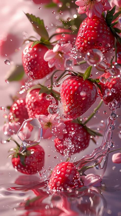 A close up of strawberries in water stock images Fruits In Water Wallpaper, Fruit In Water Wallpaper, Water Aesthetic Wallpaper, Fruit Advertisement, Fruit In Water, Strawberry Picture, Pictures Of Fruit, Pictures Of Fruits, Water Advertisement