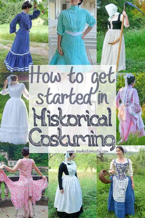 Do you want to make your own historical costumes on a budget? These are my 8 tips on how to get started in historical costuming! Historical Costume Patterns, Historical Skirt Pattern, Historical Dress Patterns Free, Sewing Historical Clothing, Diy Historical Costume, Easy Historical Costumes, Historical Sewing Projects, Pioneer Dress Pattern Free, Free Historical Sewing Patterns