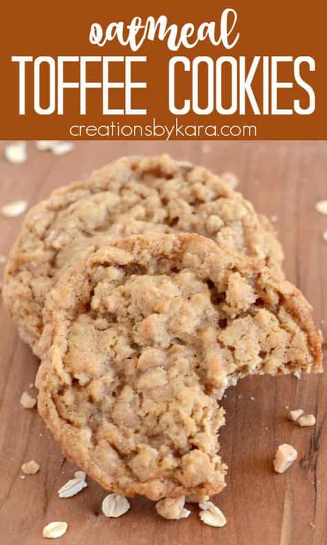 Oatmeal Toffee Cookies, Toffee Cookies Recipe, Perfect Oatmeal, Toffee Cookie Recipe, Jumbo Cookies, Coconut Oatmeal, Easy Sweets, Toffee Cookies, Drink Inspiration