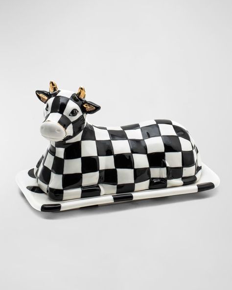 HFKAA MacKenzie-Childs Cow Creamery Butter Dish Ceramic Cow, Mackenzie Childs Inspired, Enamel Cookware, Ceramic Butter Dish, The Barnyard, Cow Creamer, Paper Mache Crafts, Mackenzie Childs, Unique Ceramics