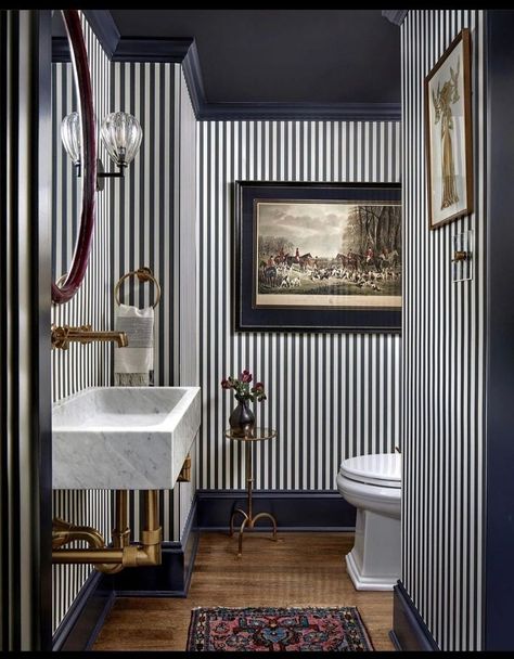 Transitional Powder Room, Bathroom Wallpaper Ideas, Powder Room Design, Bathroom Design Inspiration, Bathroom Wallpaper, Dream House Decor, Wallpaper Ideas, House Inspo, Bathroom Inspiration