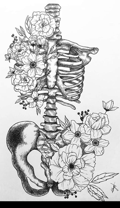 Flower Skeleton Drawing, Skeleton Body With Flowers Tattoo, Skeleton Tattoo Feminine, Skeleton Body Sketch, Floral Skeleton Tattoos For Women, Skeleton And Flowers Art, Skeleton And Flowers Drawing, Xray Tattoo Ideas Bones, Organ Drawings Art