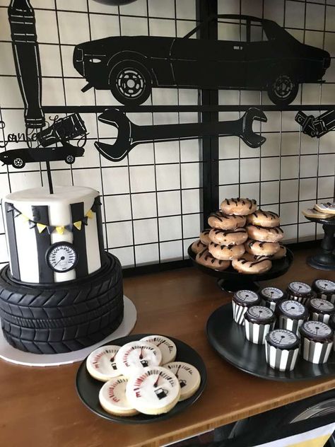 Car Party Decorations For Adults, Ford Party Theme, Fast Furious Party, Car Themed 30th Birthday Party, 50th Birthday Party Ideas For Men Car Theme, Forza Horizon Birthday Party Ideas, Hot Rod Party Ideas, Porsche Party Ideas, Mustang Party Ideas